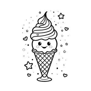Liebliches Kawaii-Eis mit Sternen Malvorlage für kreative Naschwunder