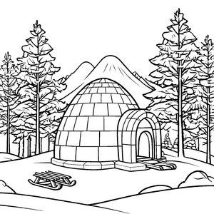 Kristallines Iglu mit Picknickbank Malbild für Winterfreunde