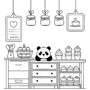 Niedlicher Panda bei Cupcakes Malvorlage für verträumte Naschkatzen