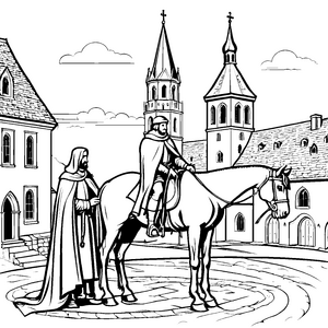Edler Sankt Martin auf Pferd Ausmalbild für neugierige Ritter