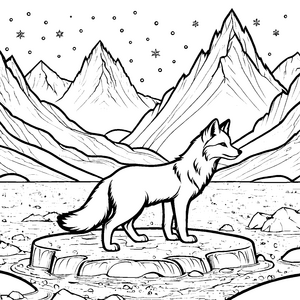 Stolzer Polarfuchs auf Eisplatte Ausmalvorlage für kreative Winterfreunde