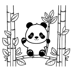 Verspielter Panda auf Bambusstamm Ausmalvorlage für mutige Bambusfreunde