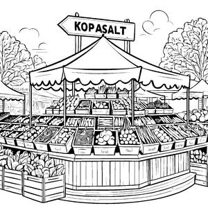 Bunter Marktstand mit Kopfsalat Ausmalvorlage für verträumte Marktgänger