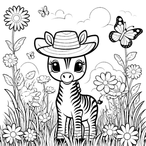 Freundliches Kawaii-Zebra mit Cowboyhut Bastelvorlage für Schmetterlingsfreunde