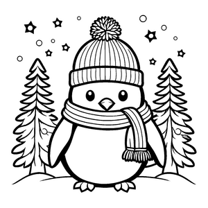 Bezauberter Pinguin mit Strickmütze Bastelvorlage für kreative Schneeflockenfreunde