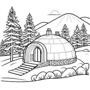 Winterliches Iglu mit Tannen Bastelvorlage für kleine Waldfreunde