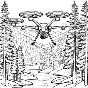 Beeindruckende Drohne über Gebirgsfluss Ausmalbild für kreative Naturforscher