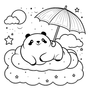 Träumender Panda auf Wolke Malbild für kleine Wolkenreisen