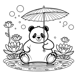 Niedlicher Panda im Teich Ausmalbild für verträumte Wasserfreunde