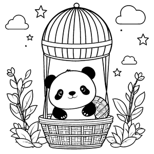 Verspielter Panda im Blumenkäfig Malbild für fröhliche Naturkinder