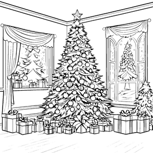 Prachtvoller Weihnachtsbaum mit Geschenken Malbild für verträumte Winterfreunde