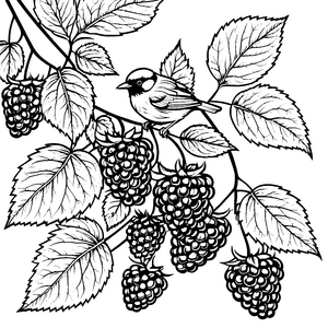 Verspielter Vogel bei Stachelbeeren Malvorlage für neugierige Vogelfreunde