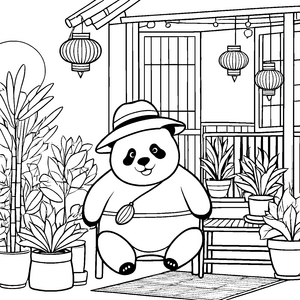 Niedlicher Panda mit Hut Bastelvorlage für verträumte Pflanzenfreunde