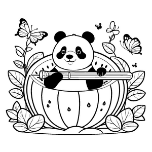 Süßer Panda in Kürbis Malbild für verträumte Naturfreunde