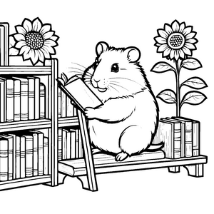 Lesender Hamster auf der Bank Malvorlage für kleine Buchwürmer