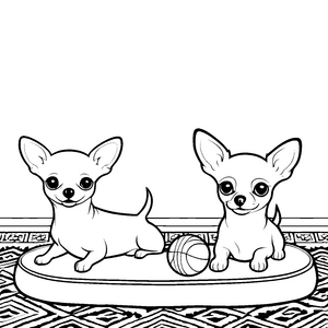 Verspielte Chihuahuas auf Hundebett Malvorlage für mutige Spielkameraden