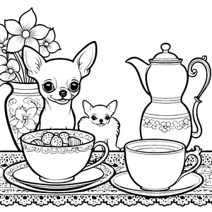 Gemütliche Chihuahuas bei Tee Malbild für junge Teeküchenfreunde