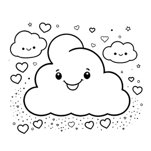 Verspielte Kawaii Wolken mit Sternen Malvorlage für neugierige Sternenstaubsammler