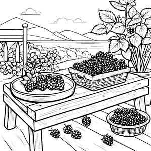 Üppige Stachelbeeren in Körben Ausmalvorlage für kleine Obstliebhaber