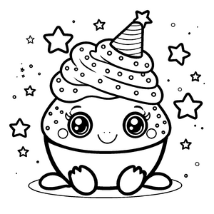 Festliche Kawaii-Schildkröte mit Sahnehaube Malbild für kleine Partygäste
