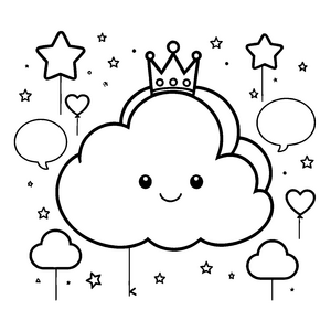 Prinzessinnenhafte Kawaii-Wolke mit Krone Ausmalbild für junge Himmelskönige