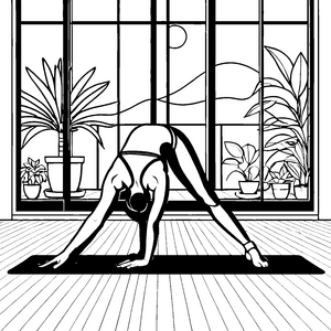 Sanfte Yoga-Vorwärtsbeuge bei Mondlicht Malbild für fröhliche Sternenbauer