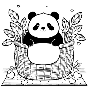 Herzlicher Panda im Korb Ausmalbild für fröhliche Bambusliebhaber