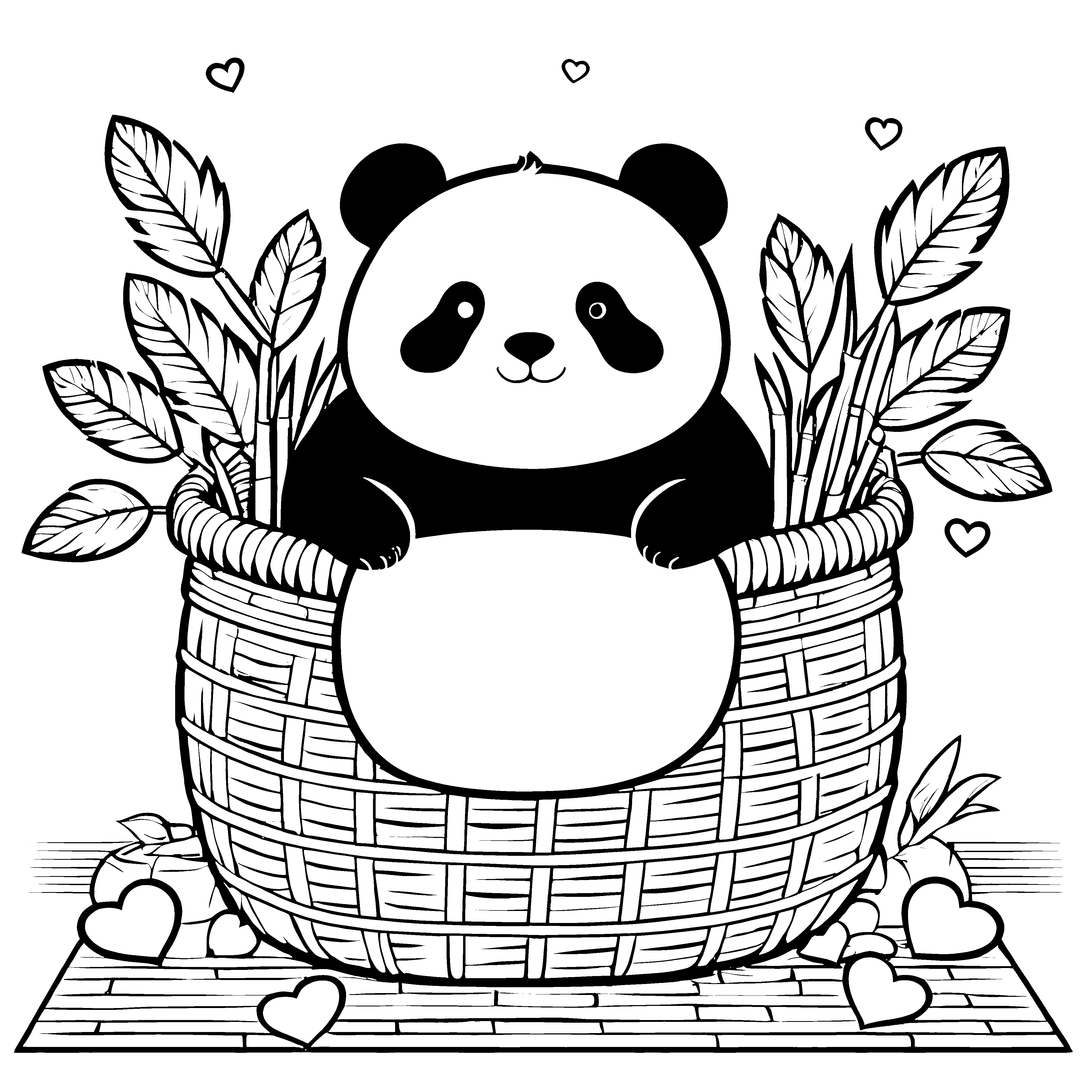 Herzlicher Panda im Korb Ausmalbild für fröhliche Bambusliebhaber