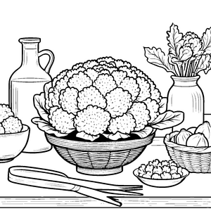 Frischer Blumenkohl mit Besteck Bastelmotiv für junge Gemüseliebhaber