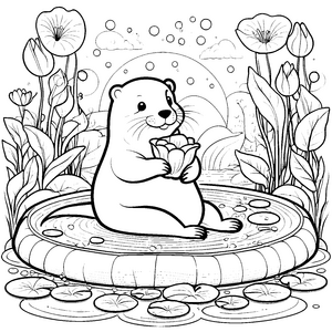 Lieblinghafter Otter in der Badewanne mit Blüte Bastelvorlage für neugierige Teichfreunde