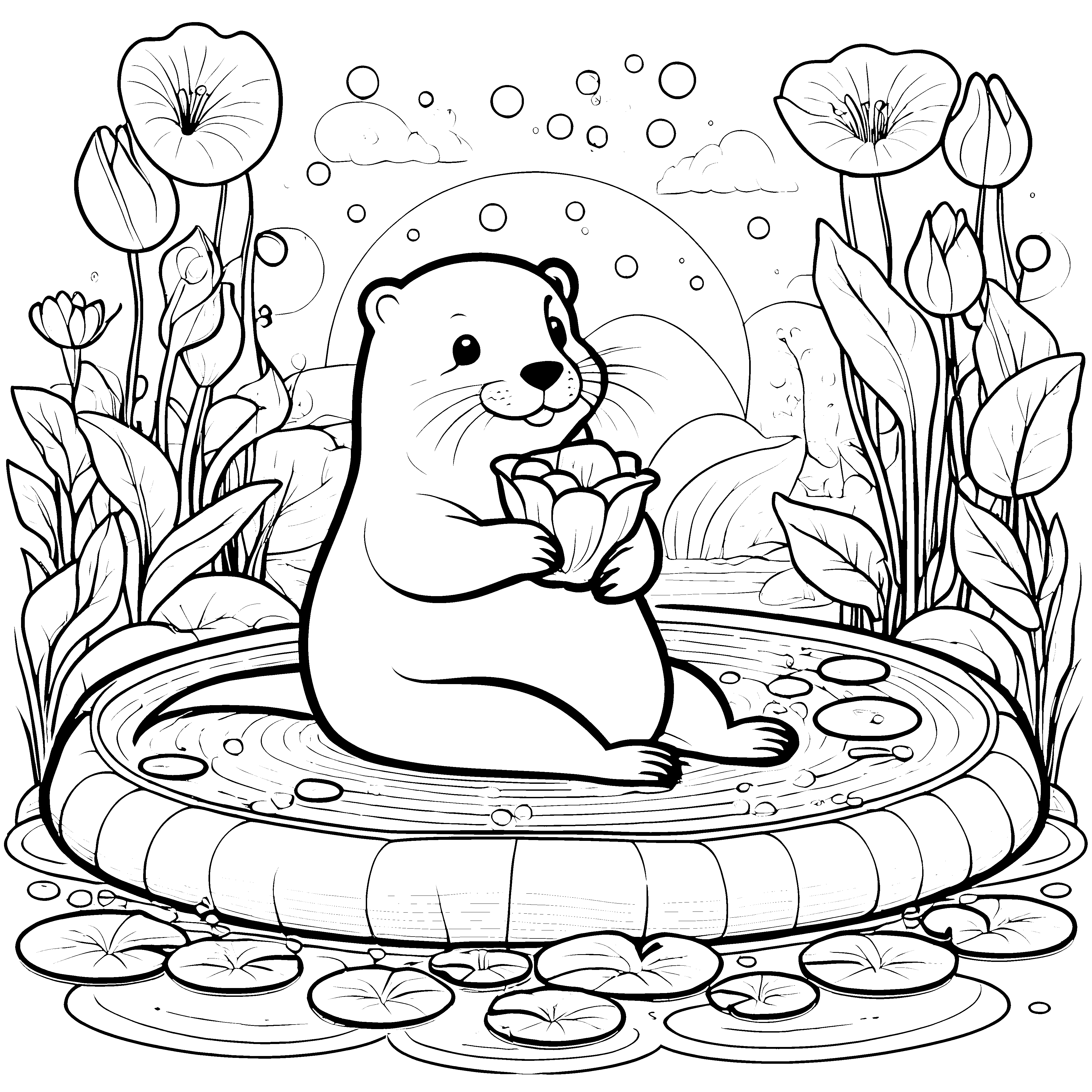 Lieblinghafter Otter in der Badewanne mit Blüte Bastelvorlage für neugierige Teichfreunde
