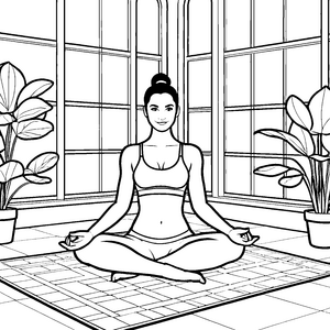 Ruhige Yoga-Frau mit Zimmerpflanzen Bastelmotiv für verträumte Ruheoasen
