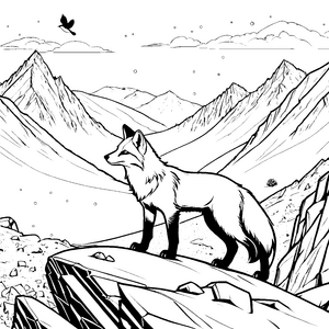 Mutiger Polarfuchs auf Felsen Malbild für neugierige Gebirgsforscher