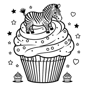 Niedliches Kawaii-Zebra auf Cupcake-Malbild für fröhliche Gebäckfreunde
