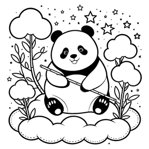 Sanfter Panda mit Bambusstab Ausmalvorlage für Sternengucker