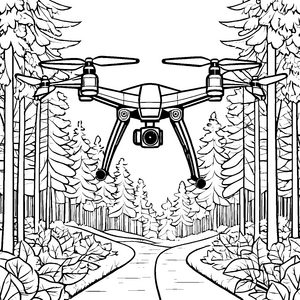 Technophile Drohne über Waldweg Malvorlage für mutige Waldwanderer