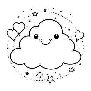 Lächelnde Kawaii Wolke mit Herzen Ausmalvorlage für verträumte Sternenfänger