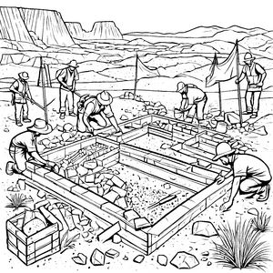 Faszinierende Archäologen in der Wüste Bastelvorlage für malfreudige Gräberforscher