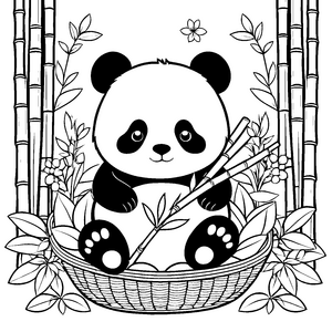 Niedlicher Panda im Korb Bastelvorlage für neugierige Pflanzenfreunde