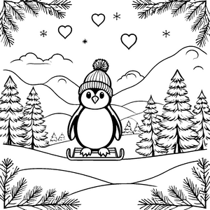 Niedlicher Pinguin auf Schlitten Bastelvorlage für fröhliche Winterkinder