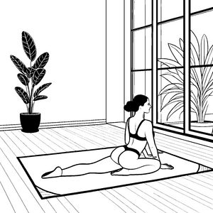 Gelassene Yoga-Pose mit Topfpflanze Bastelmotiv für kleine Naturfreunde