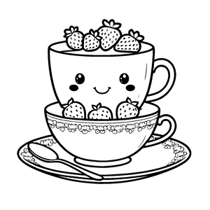 Verspielte Teetassen mit Kawaii Erdbeeren Bastelvorlage für kleine Teezeitfreunde