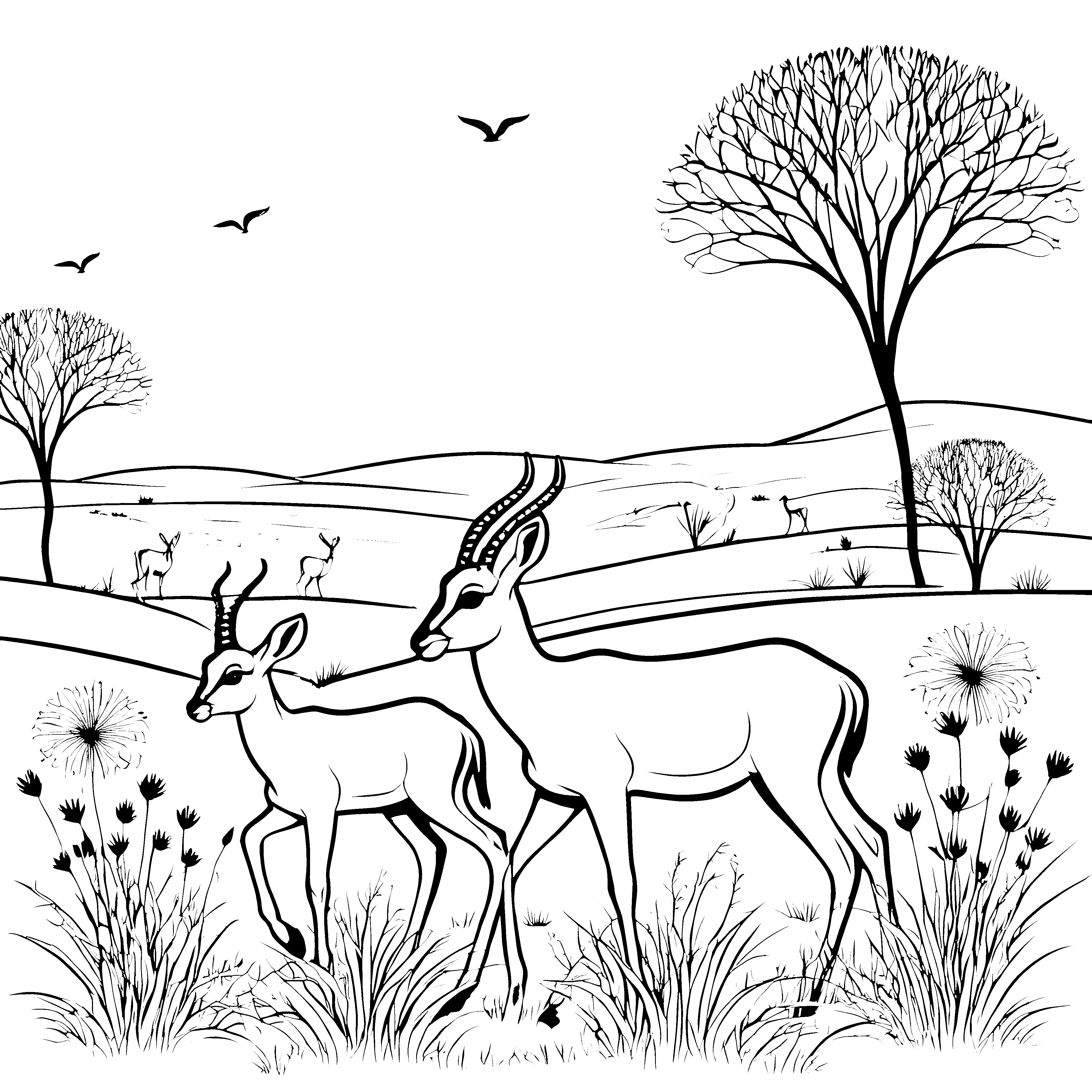 Freche Gazellenjungtiere auf hohem Gras Bastelvorlage für Savannenbegeisterte