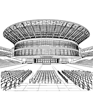 Modernes Stadion mit Tribünen Bastelvorlage für junge Sportbegeisterte
