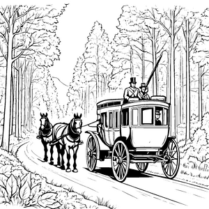 Eleganter Kutscher auf dem Waldweg Ausmalvorlage für mutige Waldwanderer