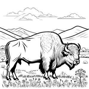 Kraftvoller Bison auf Blumenwiese Bastelvorlage für neugierige Blumenkinder