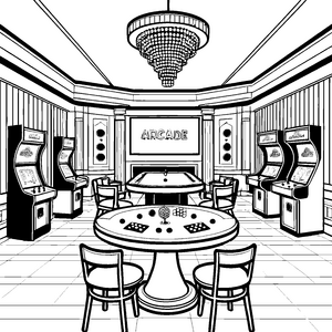 Großzügiger Billardtisch im Spielraum Bastelvorlage für malfreudige Spielhallenfans