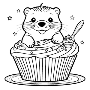 Verspielter Otter im Cupcake Malbild für Naschfreunde