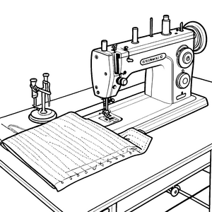 Klare Nähmaschine mit Stoff Malbild für junge Näher