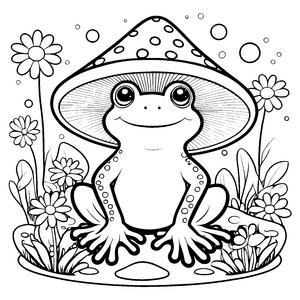 Verspielter Kawaii-Frosch unter Pilz Bastelmotiv für kleine Waldputzer